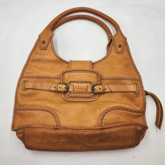 Cole Haan Musturd Yellow Leather Hobo Shoulder Hand Bag Whipstitch Boho Medium - Picture 9 of 16